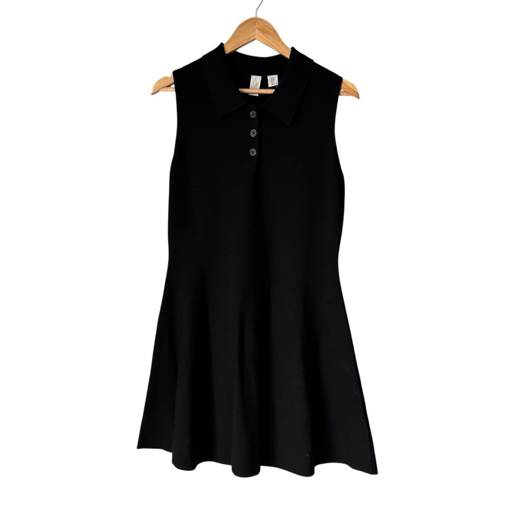 Joie Sleeveless Black Collared Sleeveless Polo Dress, Medium